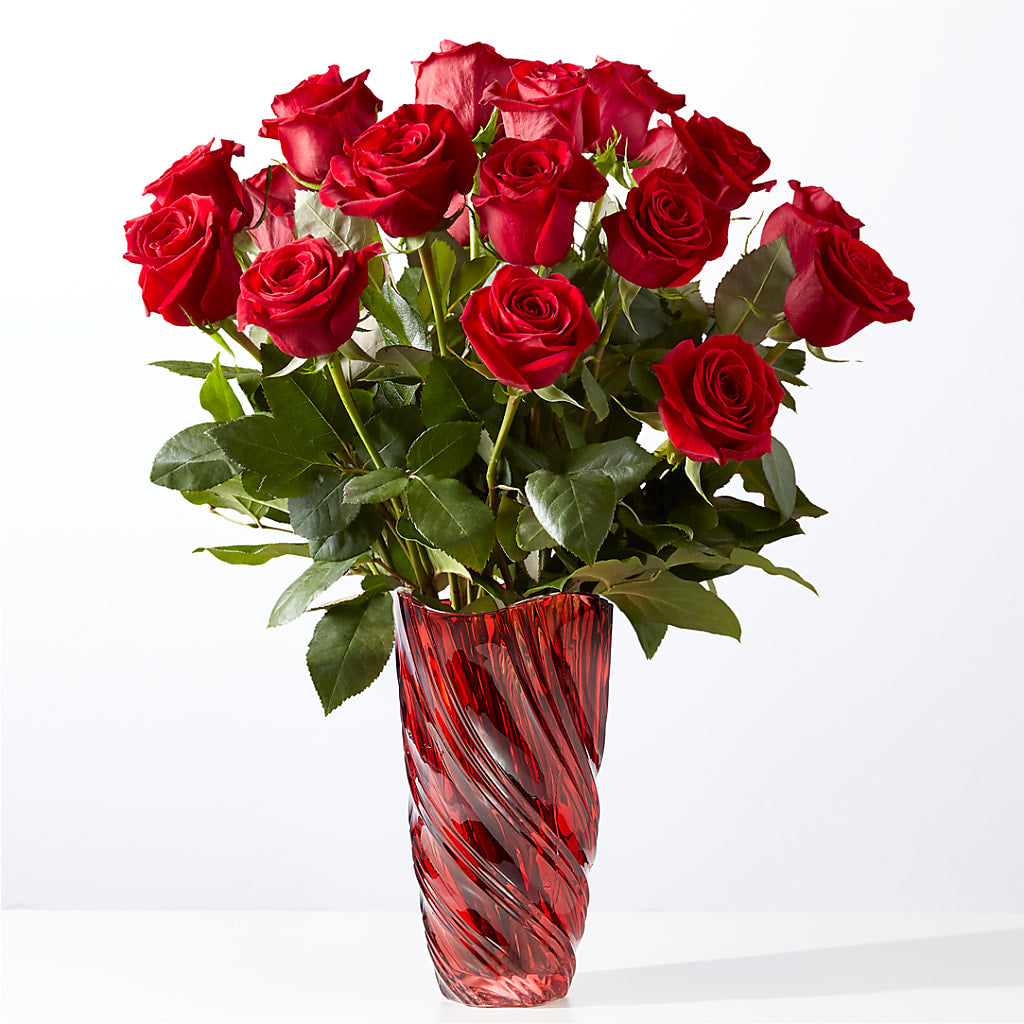 Classic Love Red Rose Bouquet with Luxe Swirl Vase – All Of The Good Flowers, Jackson NJ